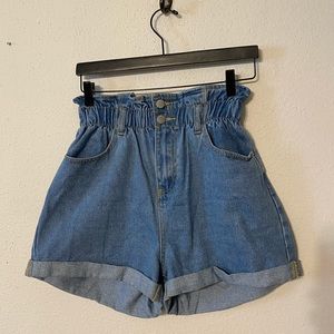 High Waist Paperbag Denim Shorts